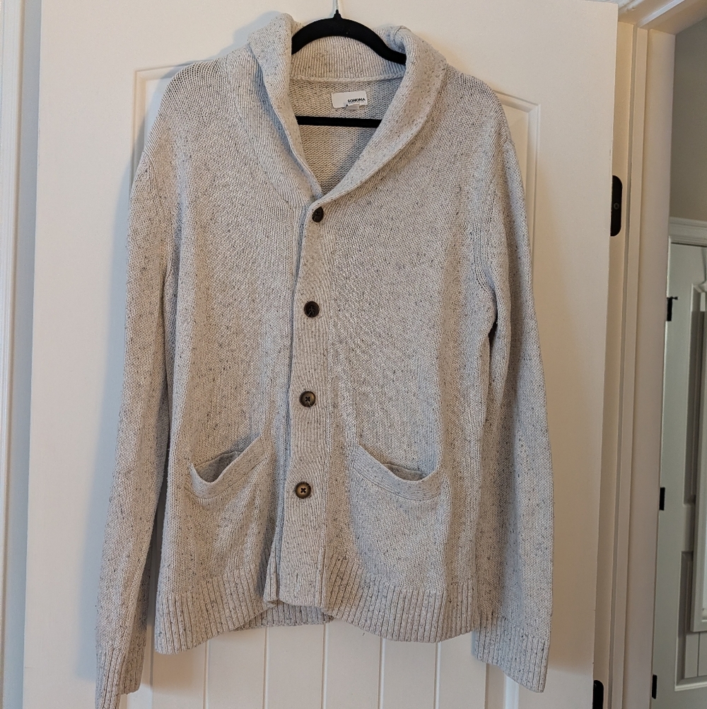 Sonoma Light Gray Shawl Collar Button Cardigan